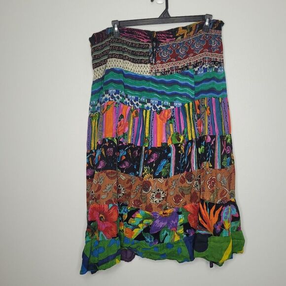 Vintage 90s bright mix match print full pull on Art To Wear midi skirt one size - Picture 1 of 9